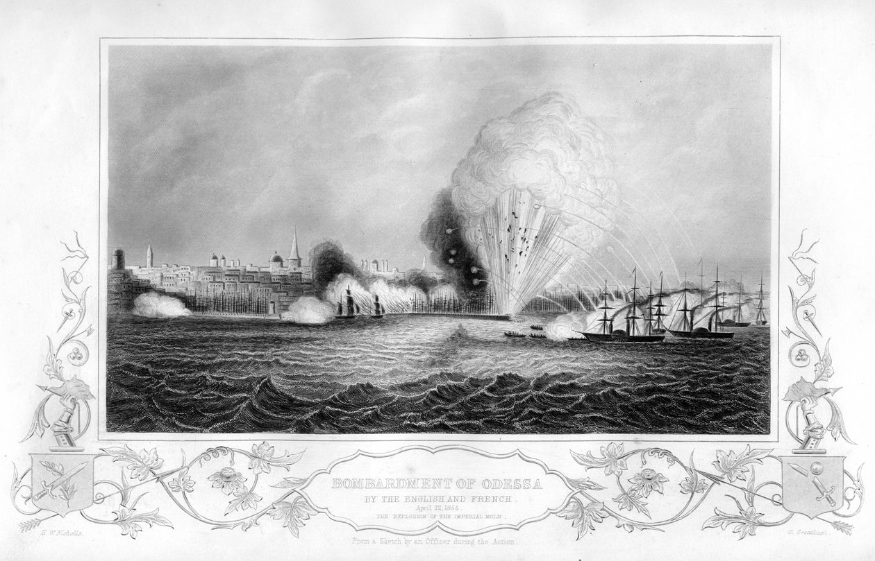 Eksplosjonen av Imperial Mole under bombardementet av Odessa, Ukraina, 1854-1857. av George Greatbatch