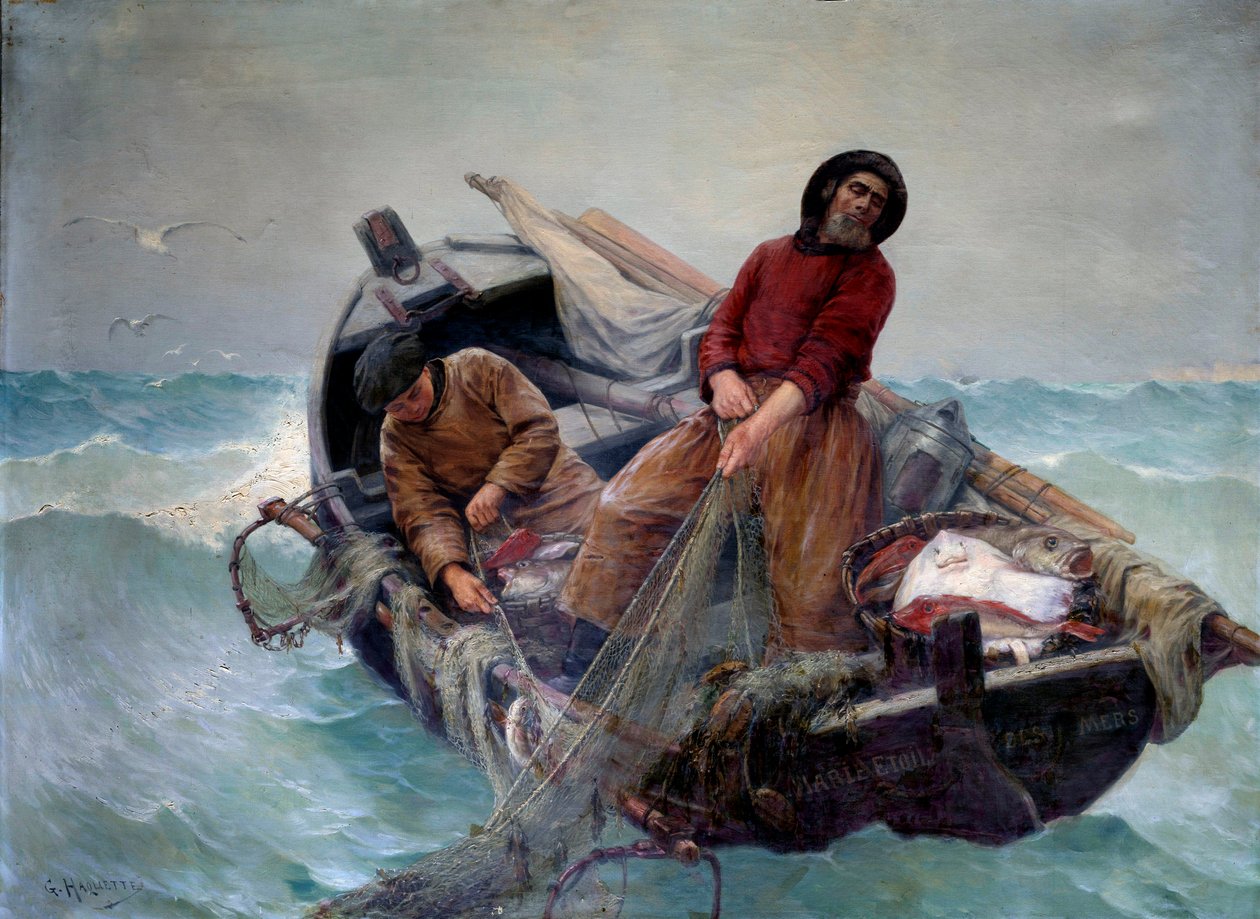 Fiske i åpent hav. Maleri av Georges Haquette (1854-1906) av George Haquette