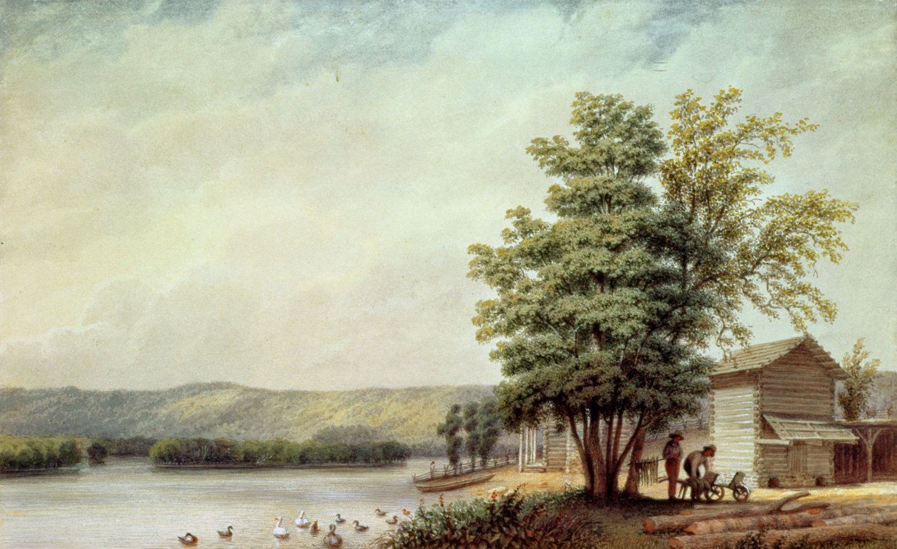Cirro Cumulus - Houses on a Tobacco Plantation, Virginia, ca. 1830-40 (akvarell på papir) av George Harvey