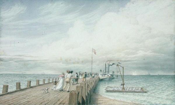 Cumulus eller Thunder Cloud, Portland Pier, Lake Erie, ca. 1830-40-tallet (akvarell og blyant på papir) av George Harvey