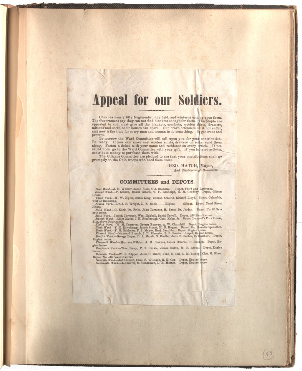 Appell for våre soldater, Ohio [i utklippsbok], ca. 1861-1865 av George Hatch