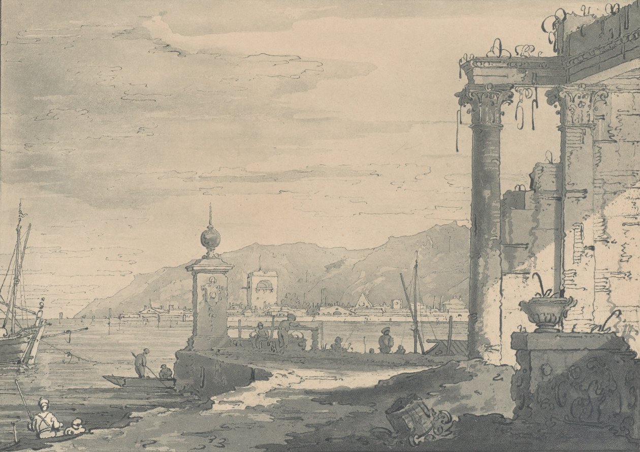 En kystscene med en klassisk ruin til høyre, 1811. av George Hawkins
