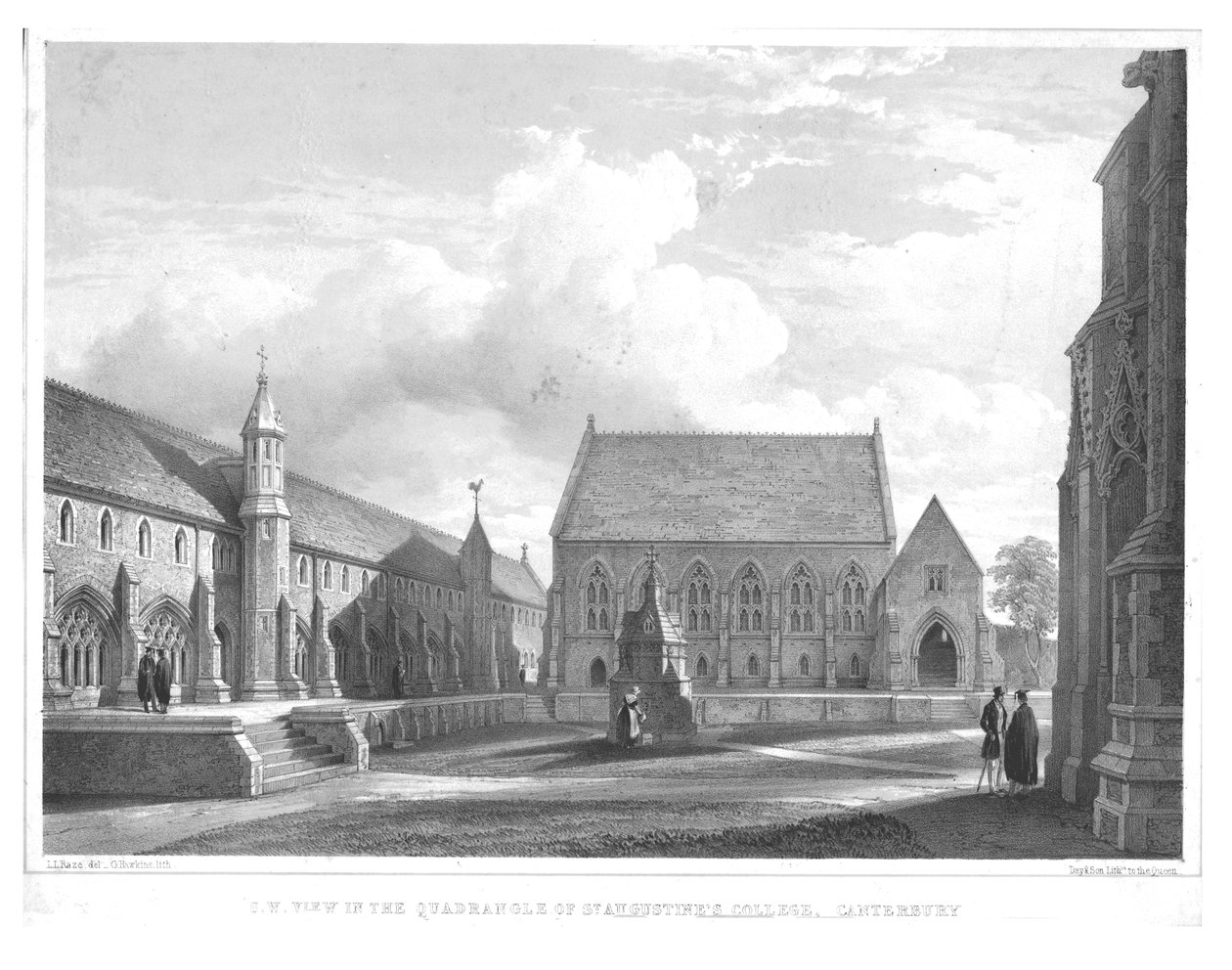 S.W. Utsikt i Quadrangle of St. Augustines College, Canterbury, c1847. av George Hawkins