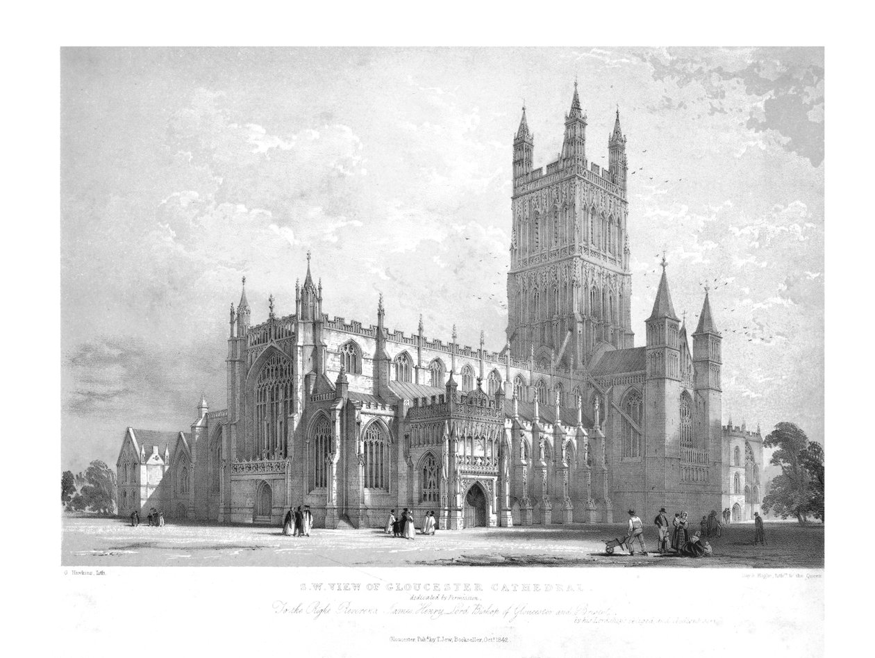 S.W. Utsikt over Gloucester Cathedral, c1842. av George Hawkins