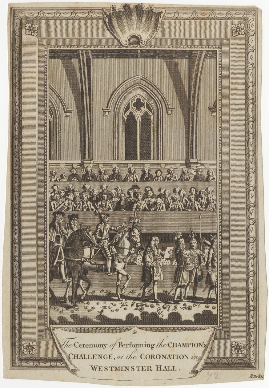 Seremonien for å utføre Champion's Challenge ved Coronation i Westminster Hall av George Hawkins