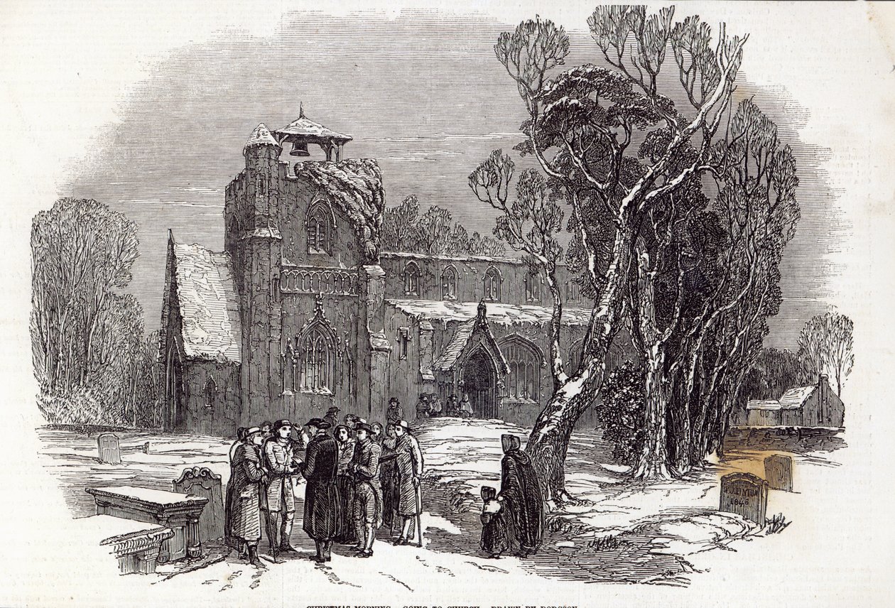Julemorgen: Going to Church, gravert av WJ Linton, fra 'The Illustrated London News', 26. desember 1846 av George Haydock Dodgson