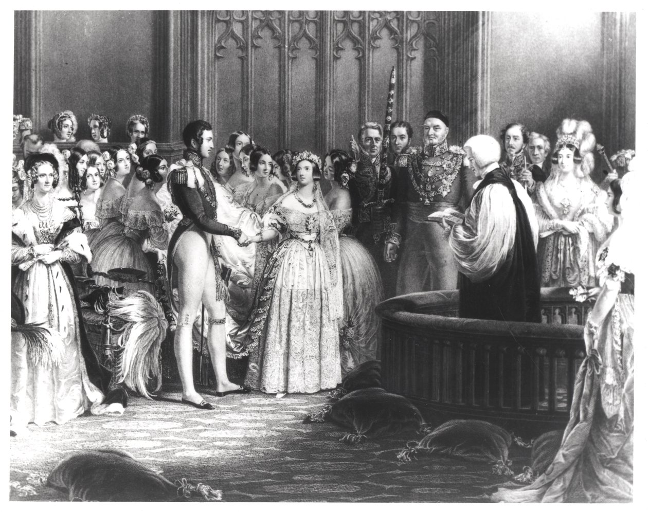 Ekteskap mellom dronning Victoria (1819-1901) og prins Albert (1819-61) ved St. James's Palace 10. februar 1840, gravert av Charles Eden Wagstaff, 1840 av George Hayter