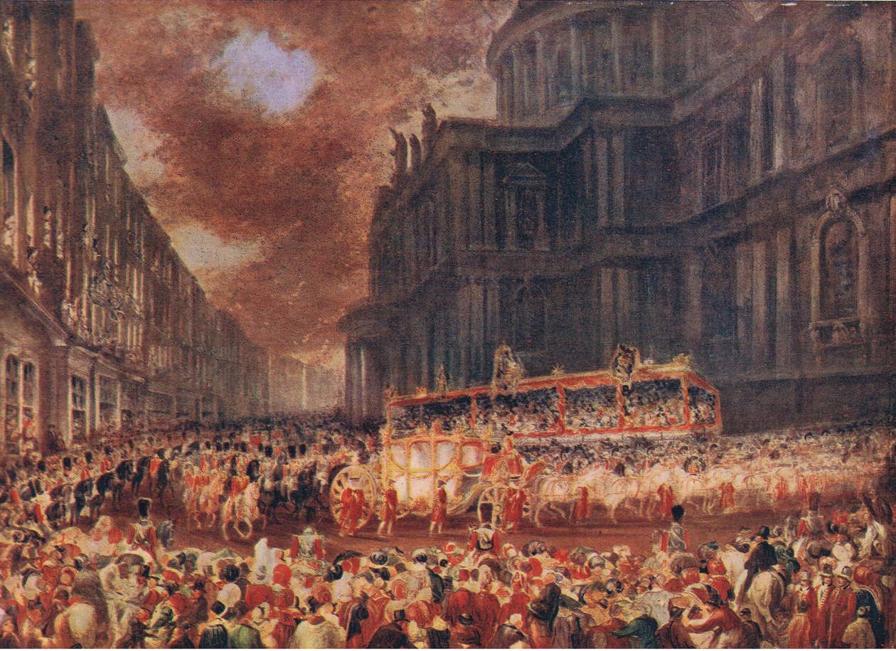 Dronning Victorias første statsbesøk i London 1837, fra Cassells History of the British People utgitt av Waverley Book Company Limited, ca. 1940 av George Hayter