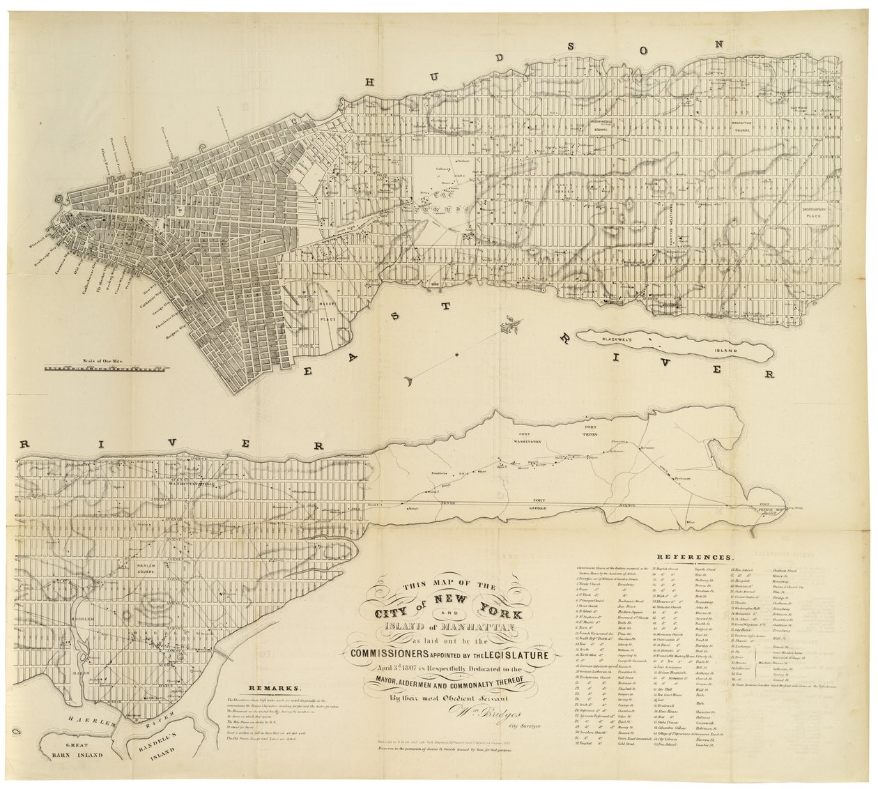 Dette kartet over City of New York og Island of Manhattan som lagt ut av kommissærene utnevnt av lovgiveren. . ., 1853 (svart blekk på papir) av George Hayward