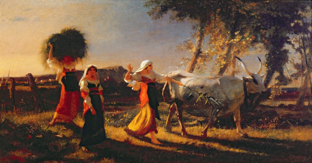 Italienske bondekvinner i Campagna som kjører en okse av George Hemming Mason