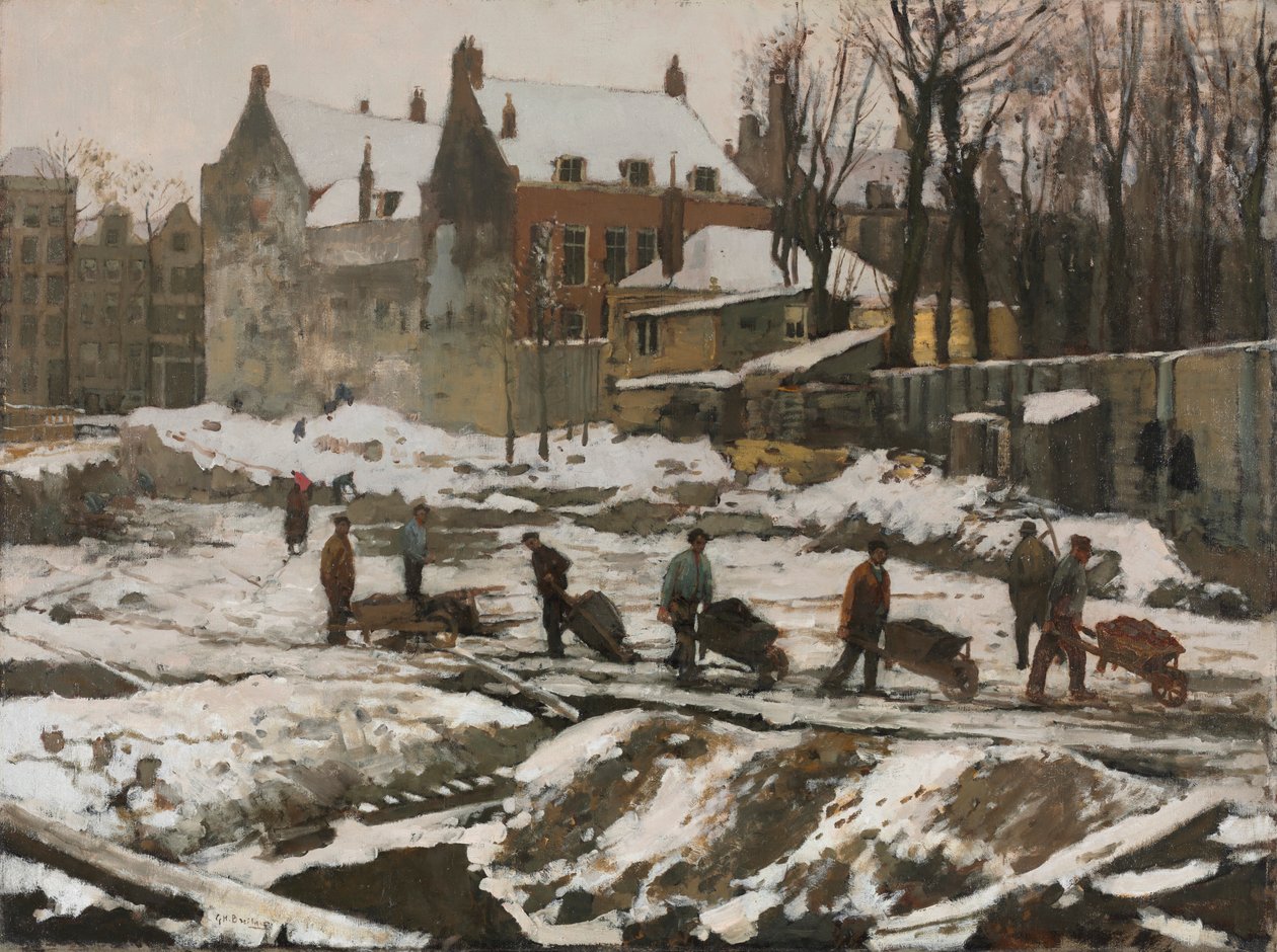 Byggeplass i Amsterdam, ca. 1902. av George Hendrik Breitner