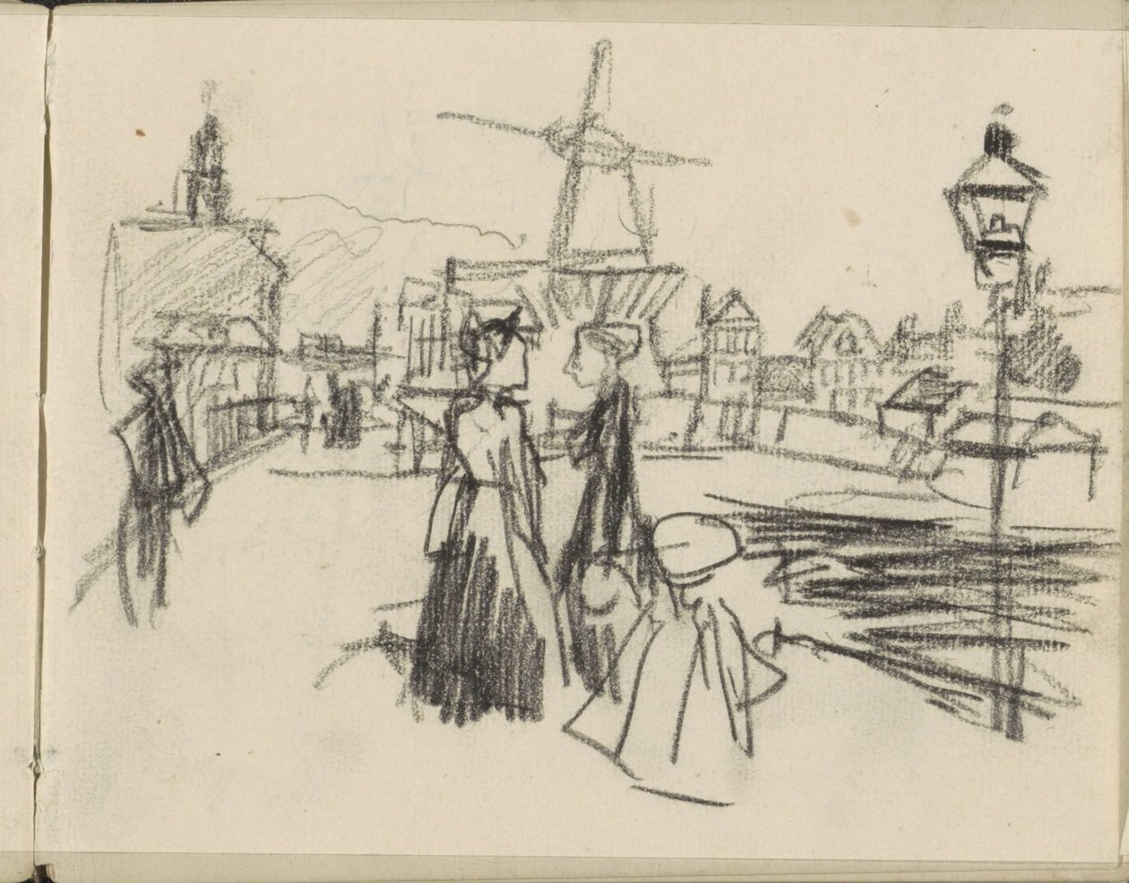 Utsikt over Blekerspad i Amsterdam med møllen De Victor av George Hendrik Breitner