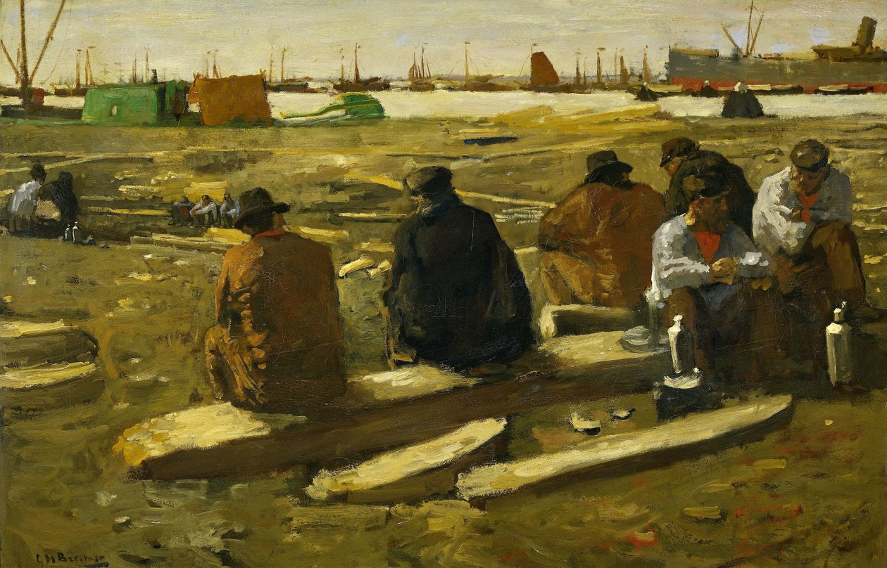 Lunsjtid på byggeplassen på Van Diemenstraat i Amsterdam Middagspause på byggeplassen på Van Diemenstraat, Amsterdam av George Hendrik Breitner