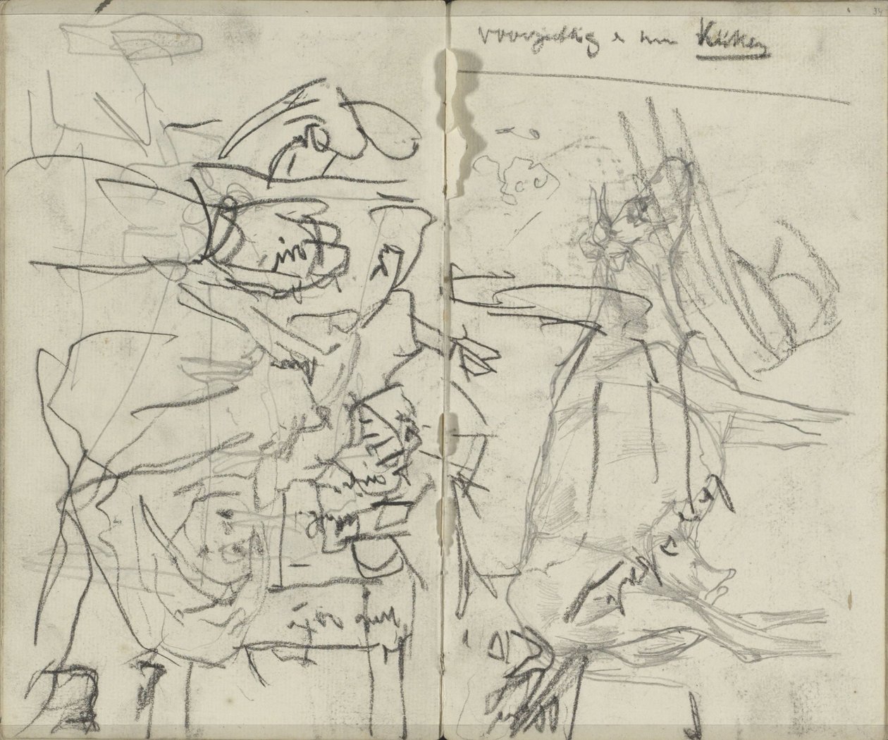 Studieark med figurer og en ku av George Hendrik Breitner