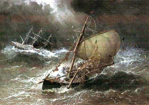 Storm i Nordsjøen, med Smack & Barque av George Henry Andrews