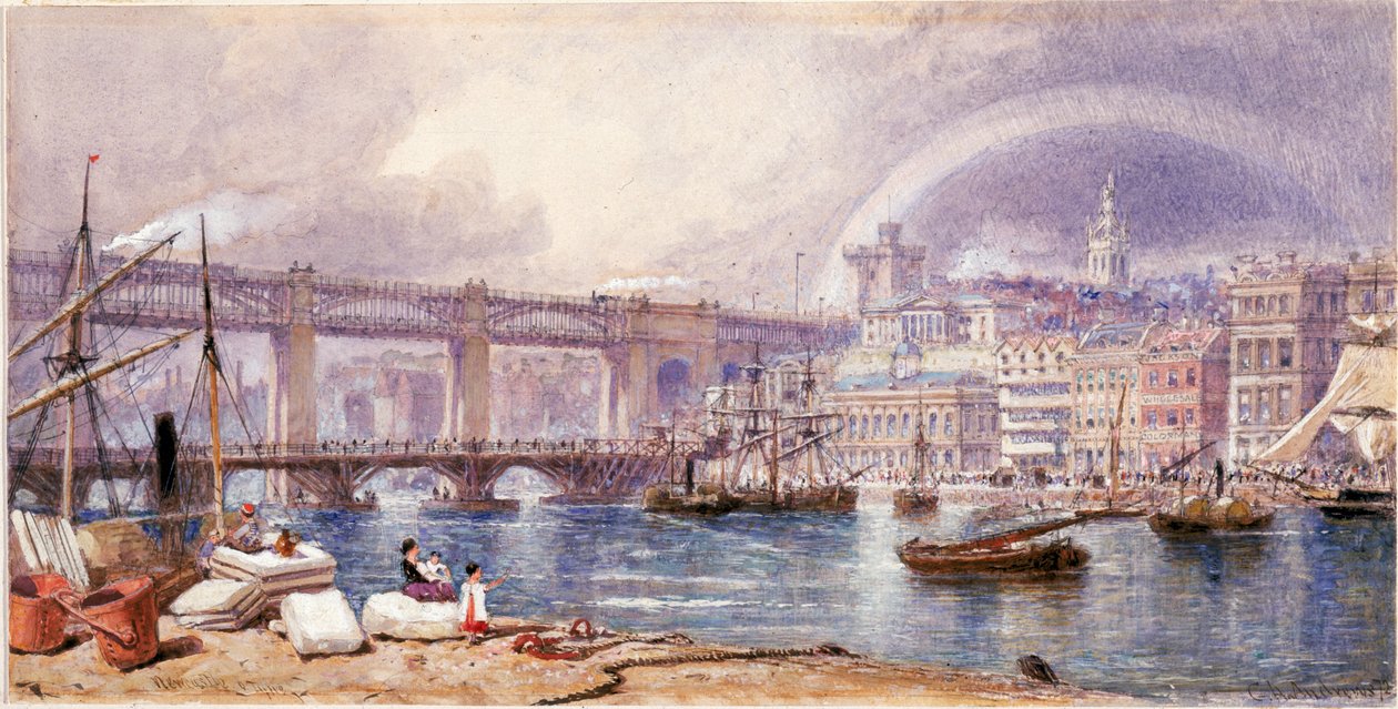 Utsikt over Newcastle upon Tyne (kroppsfarge) av George Henry Andrews