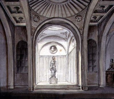 A Sculptural Gallery Interiør (akvarell med blyant på papir) av George Henry Bailey