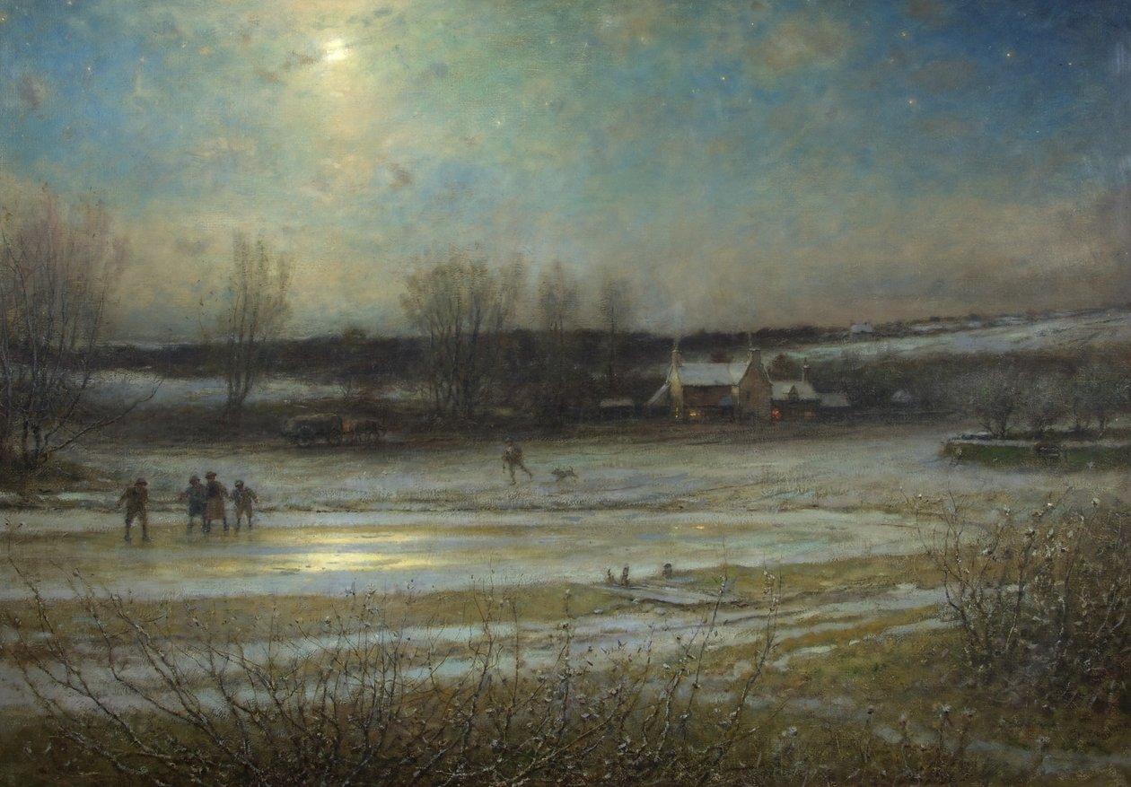 A Frosty Night - the Frozen Mill Pond, ca. 1904 (olje på lerret) av George Henry Boughton