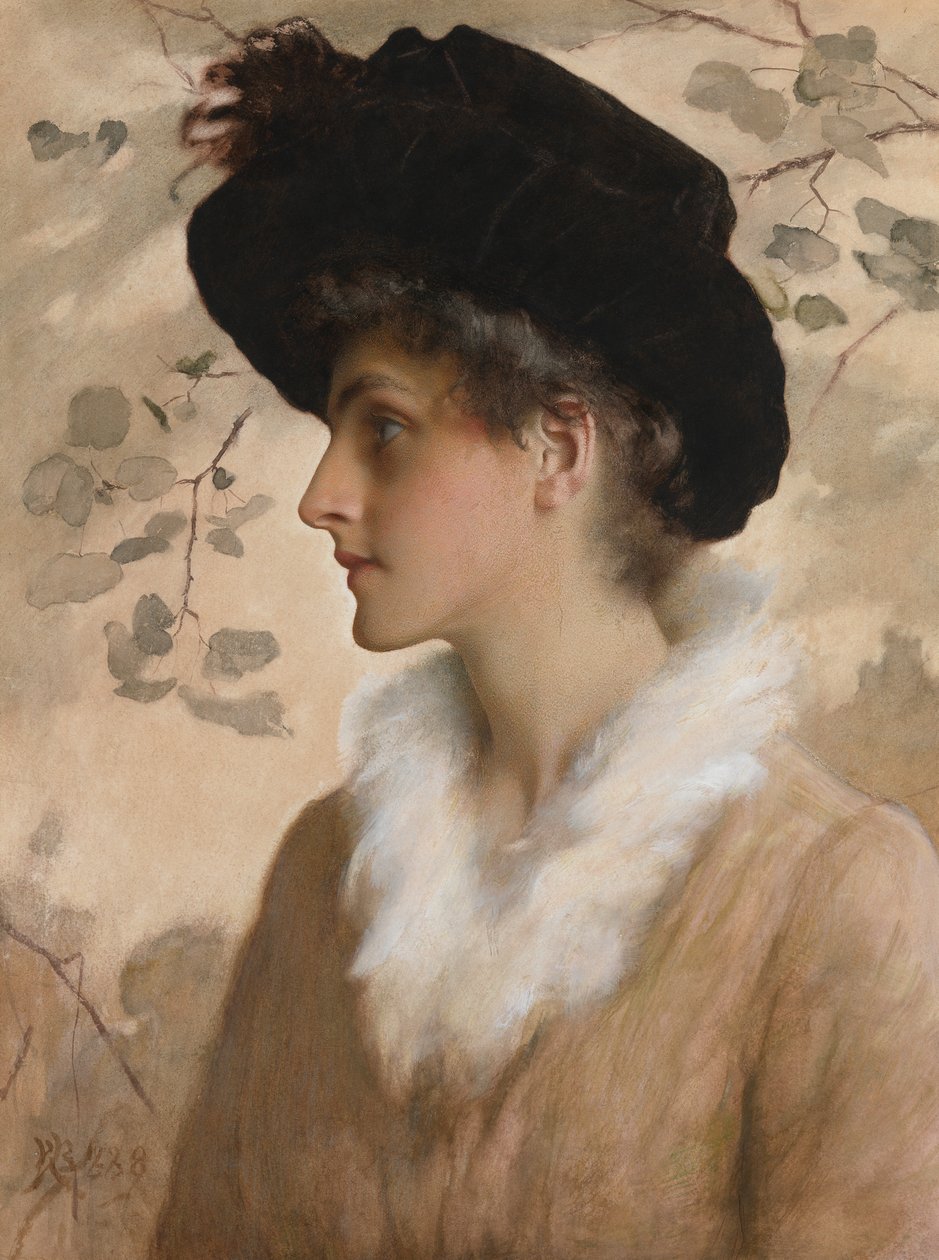 Portrait of a Lady, 1888 (wc med kroppsfarge på papir) av George Henry Boughton