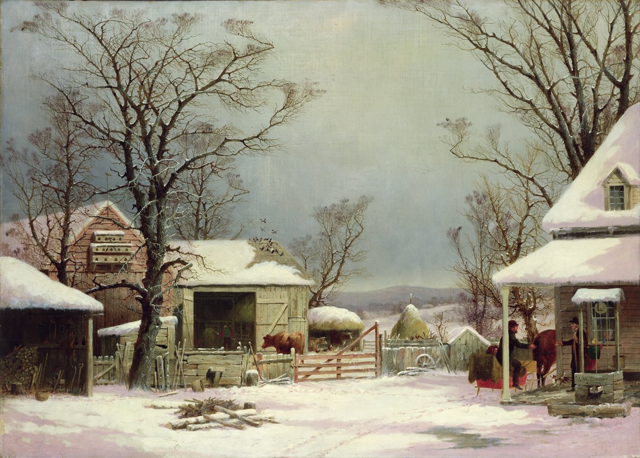 Gårdstun om vinteren, 1862 av George Henry Durrie