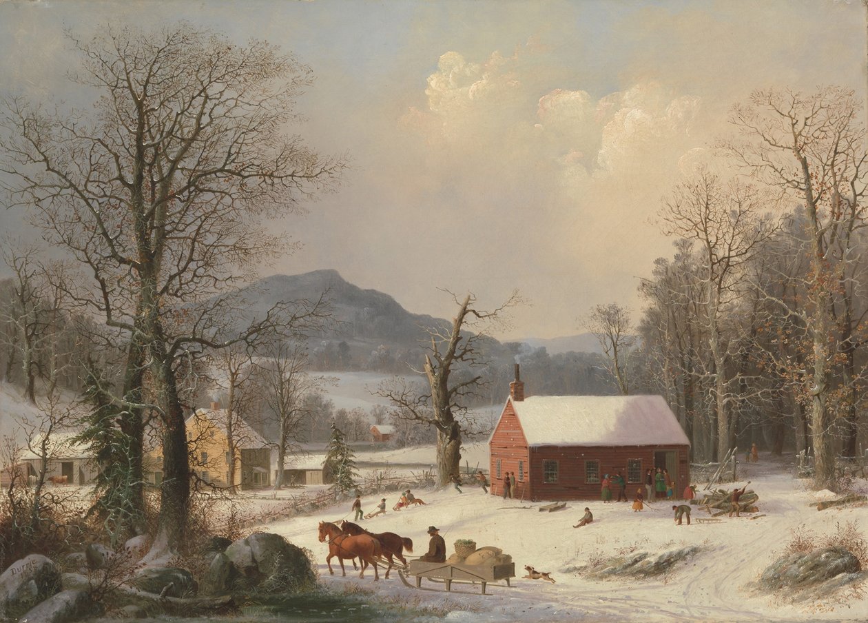 Red School House (landlig scene) av George Henry Durrie