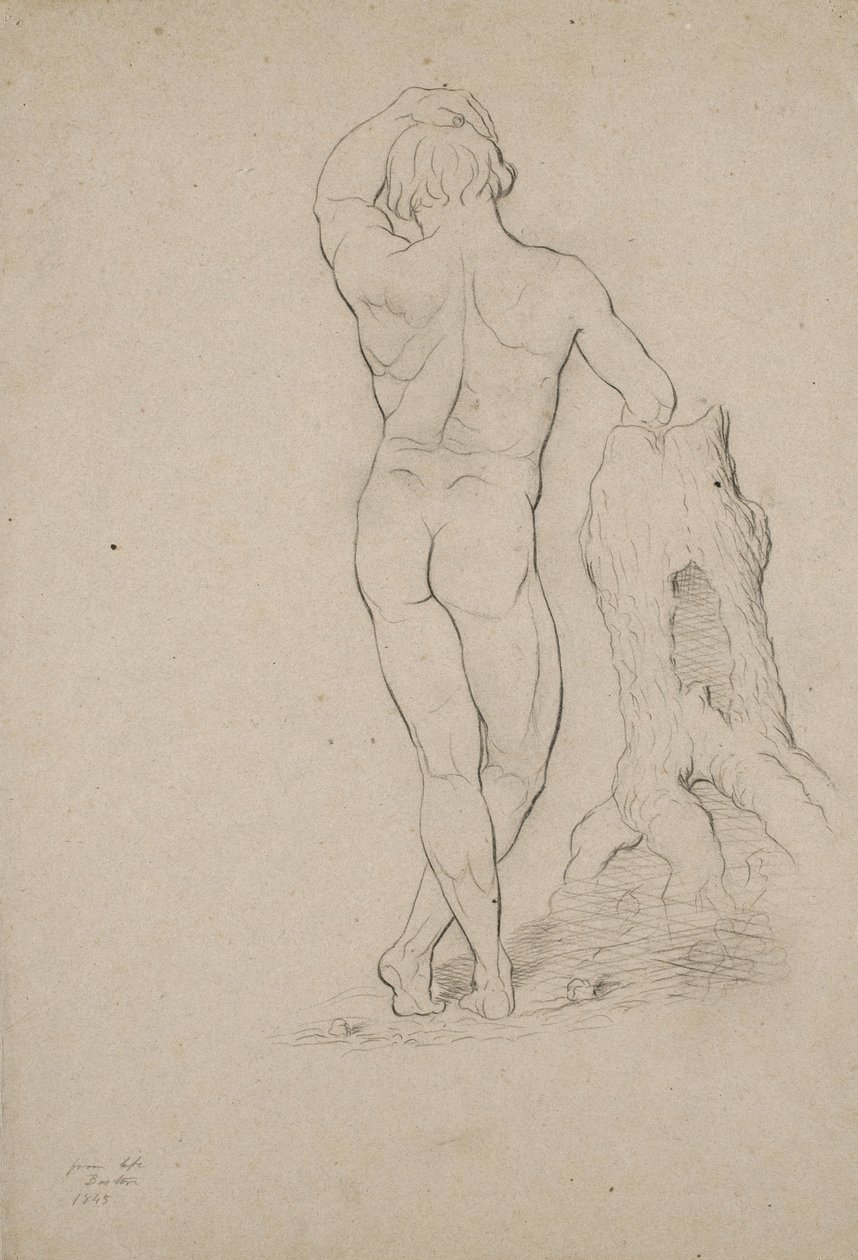 Uten tittel - Naken mann, bakfra, 1846 (kull på brunt vevd papir) av George Henry Hall