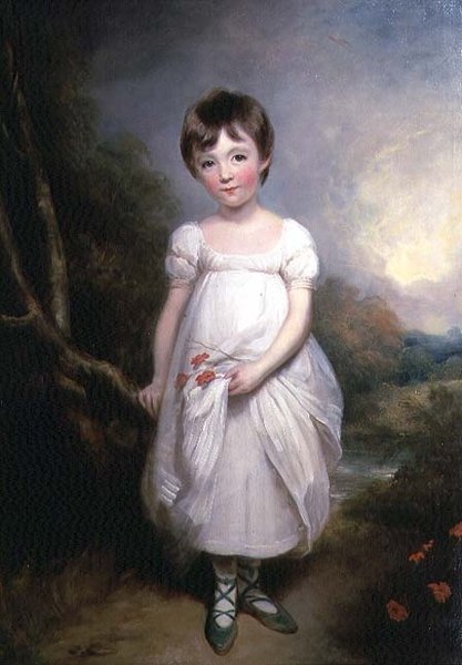 Portrett av en ung jente i en hvit kjole av George Henry Harlow
