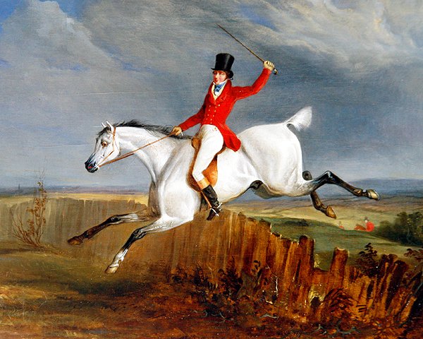 Gentleman på sin grå jeger (olje på panel) av George Henry Laporte