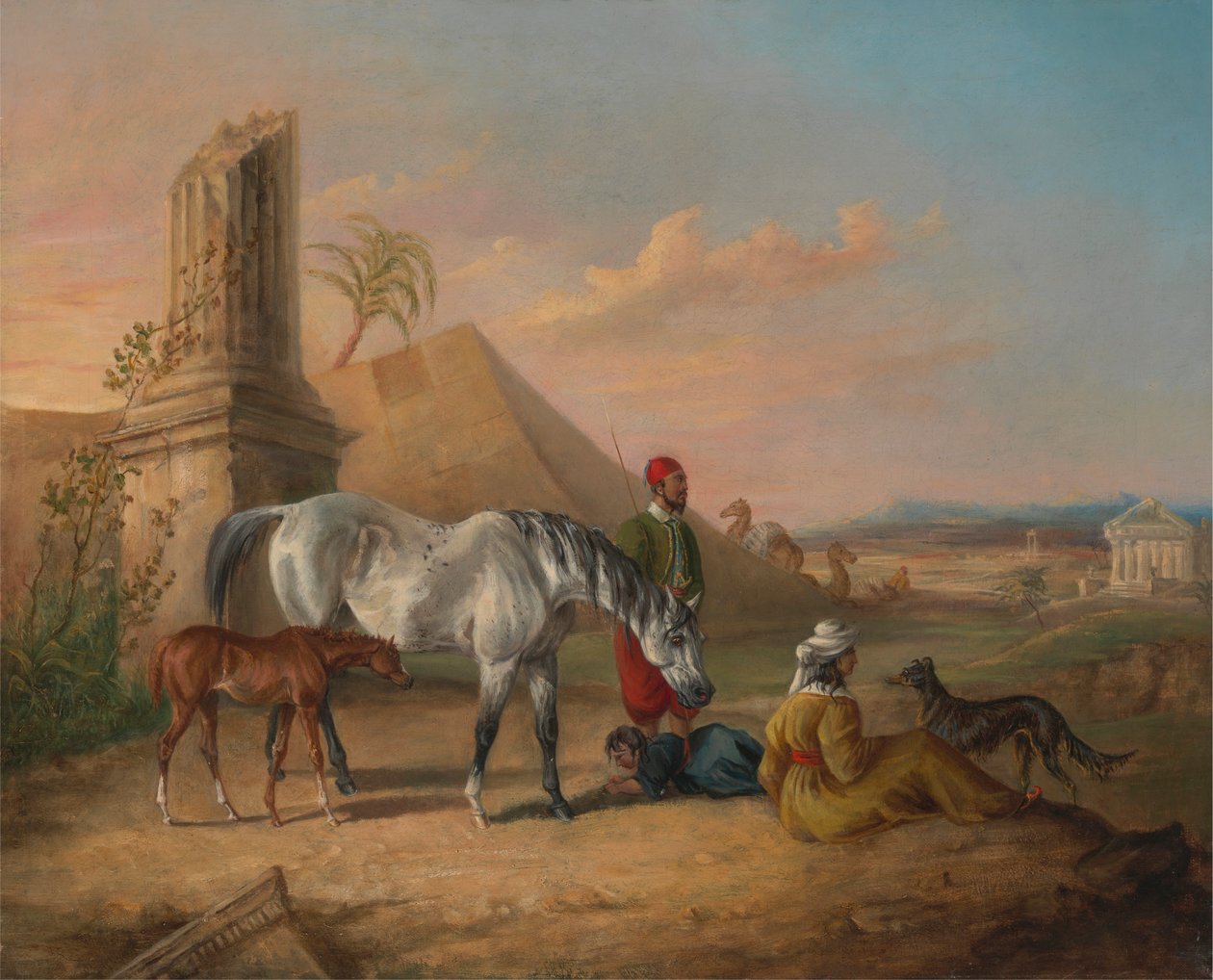 Grå arabisk hoppe og føll, med familie av George Henry Laporte