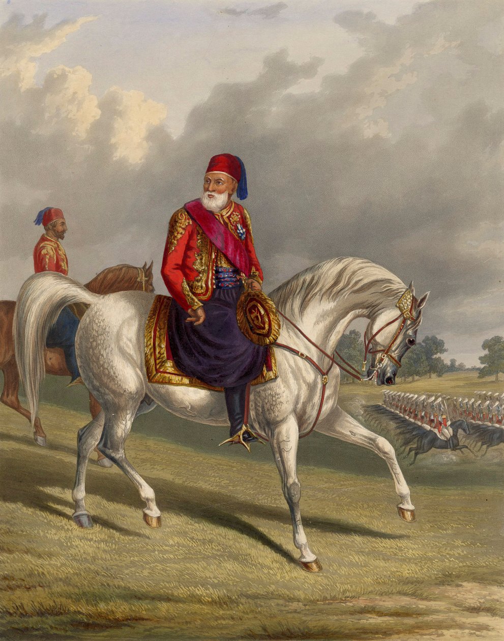 Portrett av Ibrahim Pasha egyptisk statsmann og general (Ibrahim Pasha av Egypt (1789-1848)) Gravering av George Henry Laporte (1799-1873) 1846 Dim 29,8x23,4 cm Privat samling av George Henry Laporte