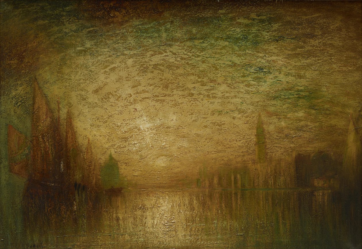 Venetiansk solnedgang, ca. 1900-19 (olje på lerret) av George Hirst Bogert