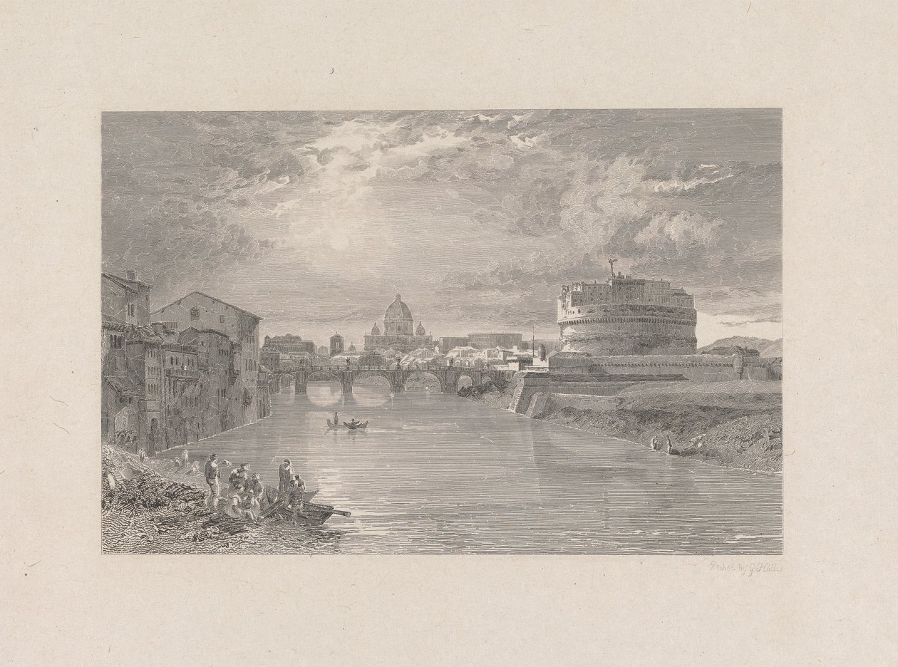 Roma; Bridge og Castle of St. Angelo on the Tyber av George Hollis