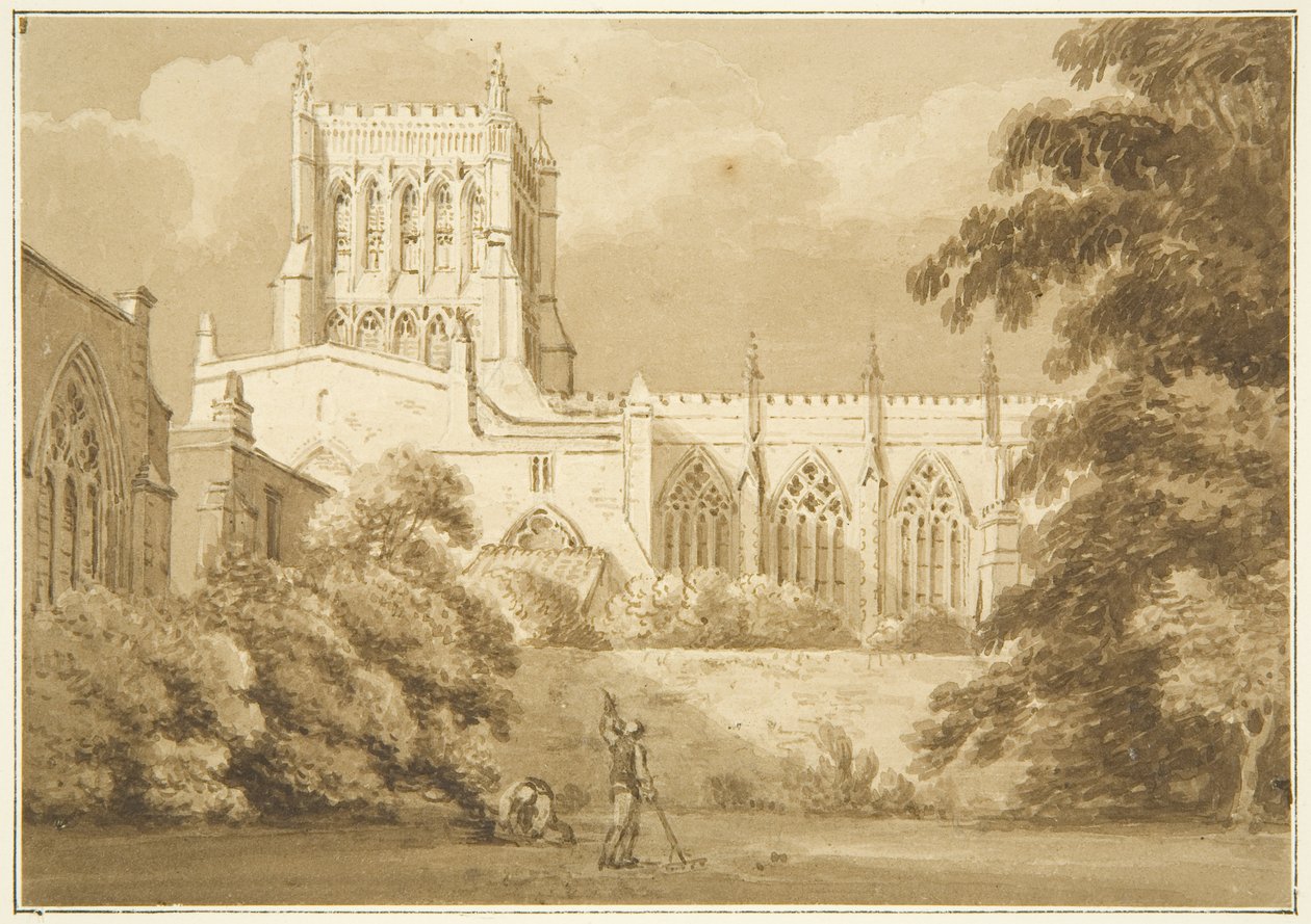 South View of Bristol Cathedral (blyant og akvarell på papir) av George Holmes