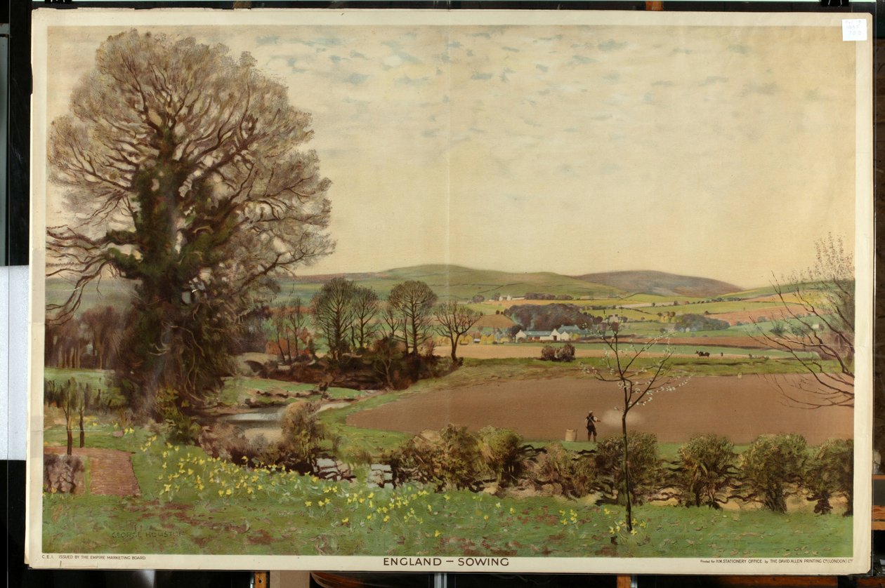 England - Såing, fra serien 'The Home Countries First' (farge litho) av George Houston