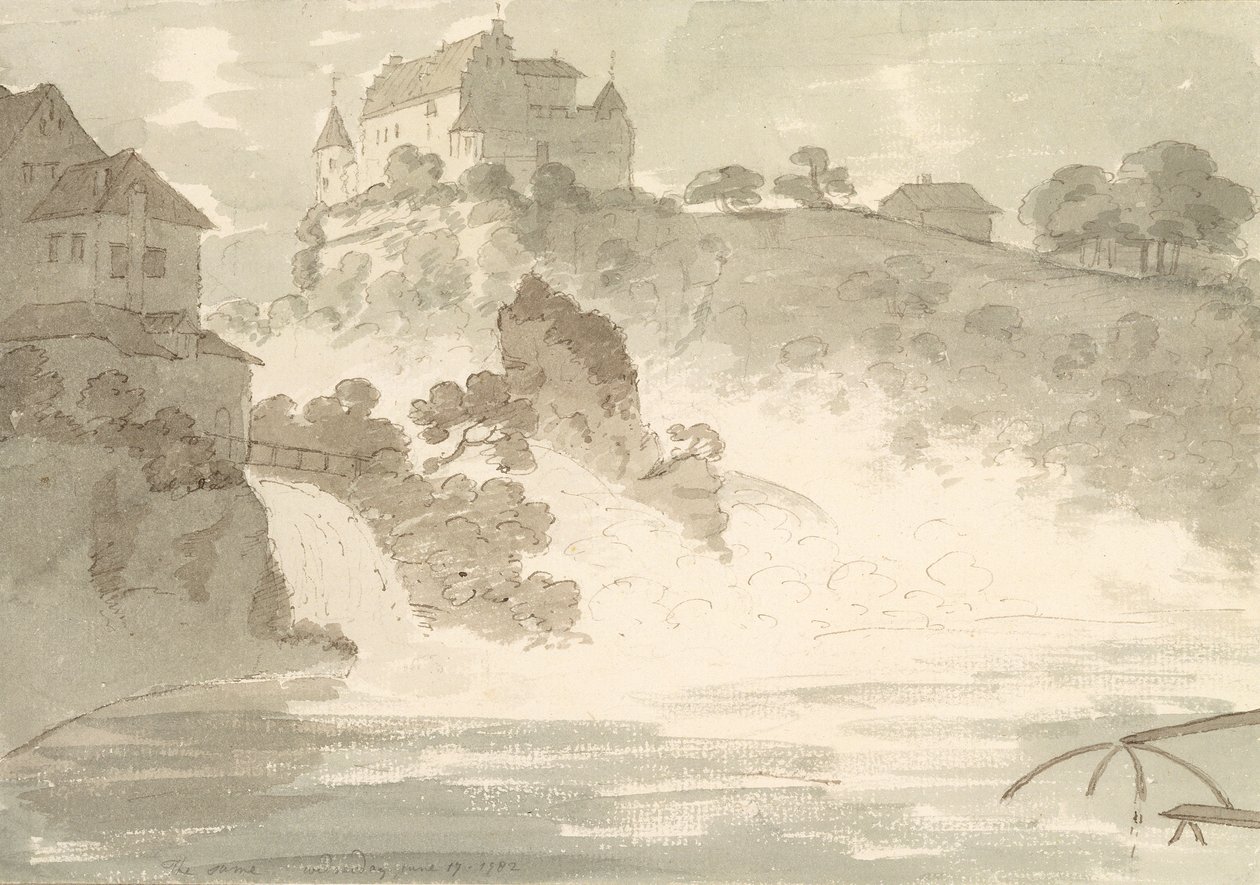 Falls at Schauffhausen, 1782 (wc over grafitt med penn og blekk på papir) av George Howland Beaumont