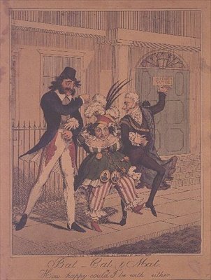 Flaggermus, katt og matte, eller hvor glad jeg kunne være med enten - satirisk graveringspub. av G.Humphrey av George Humphrey