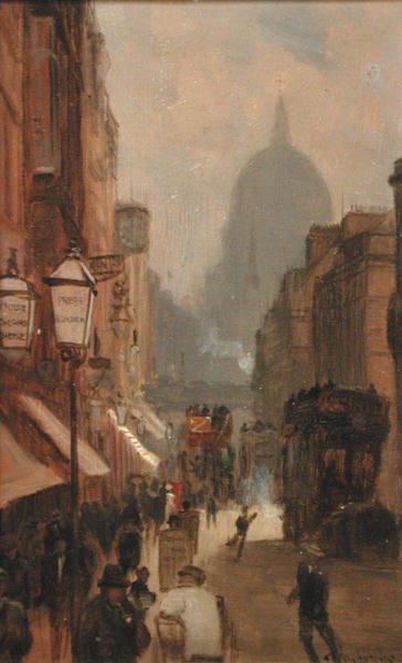 Fleet Street (olje på panel) av George Hyde Pownall