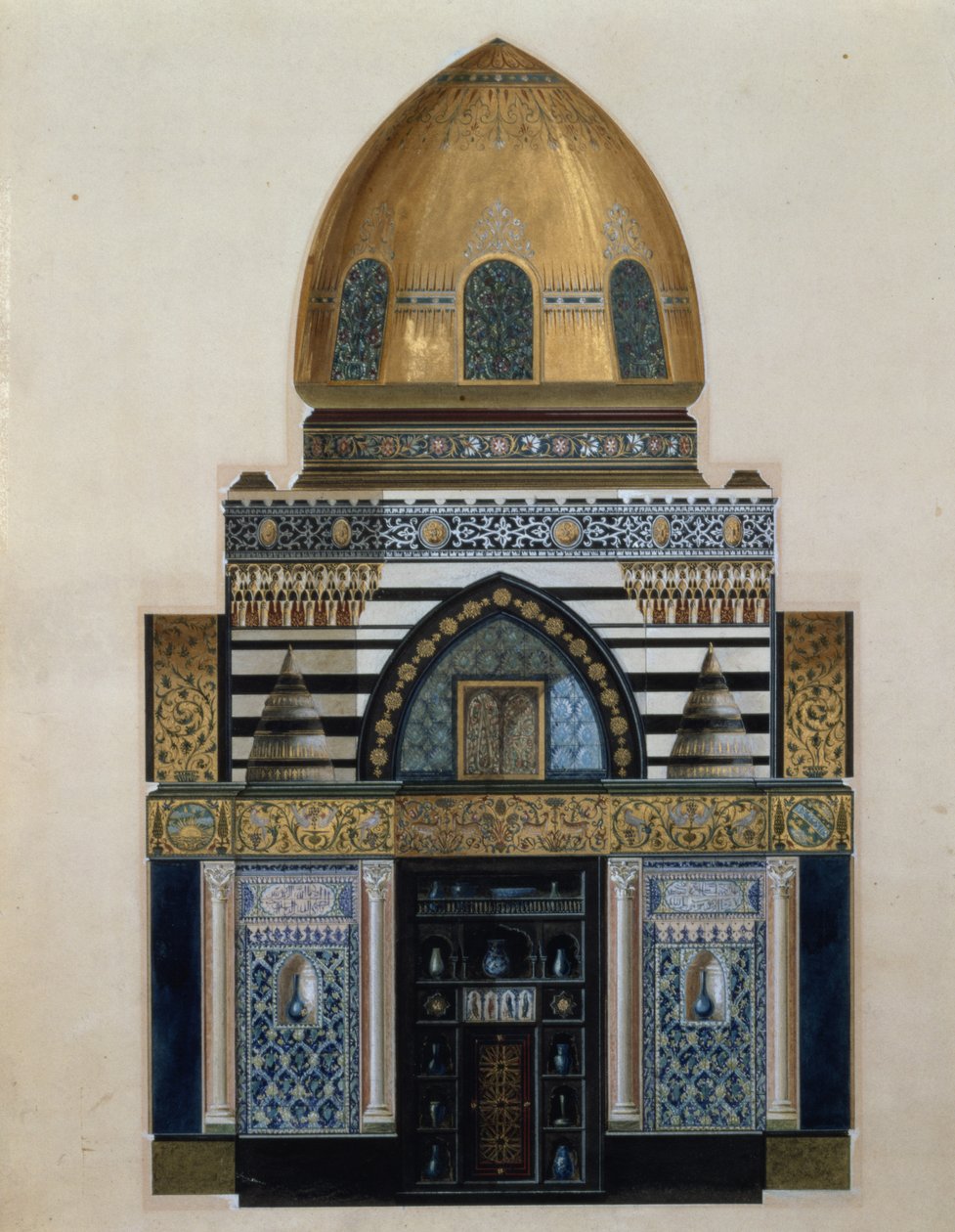 Design for Arab Hall i Leighton House, London, 1880 (wc, gouache) av George II Aitchison