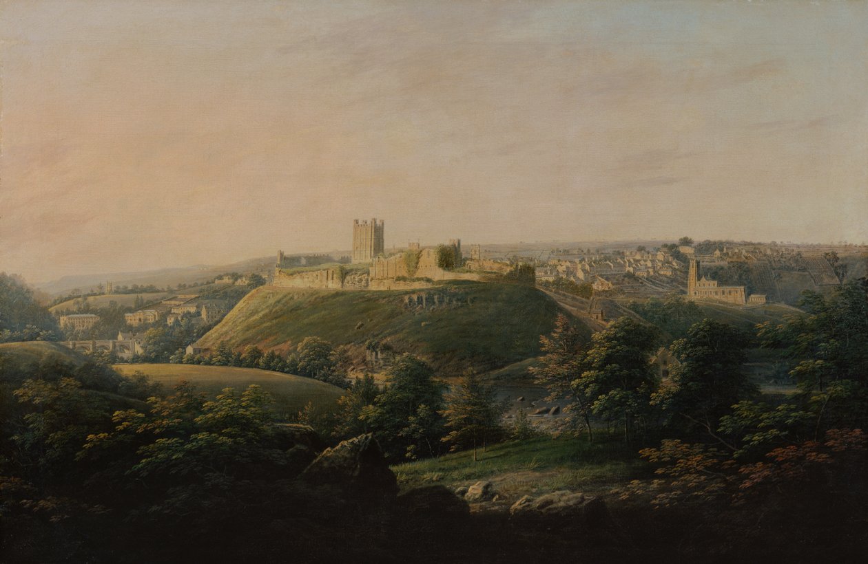 En omfattende utsikt over Richmond, Yorkshire (olje på lerret) av George I Cuitt