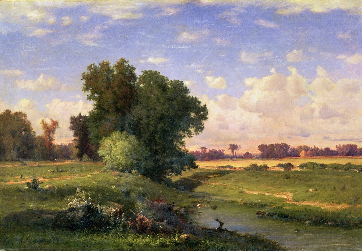 Hackensack Meadows, solnedgang, 1859 av George Inness