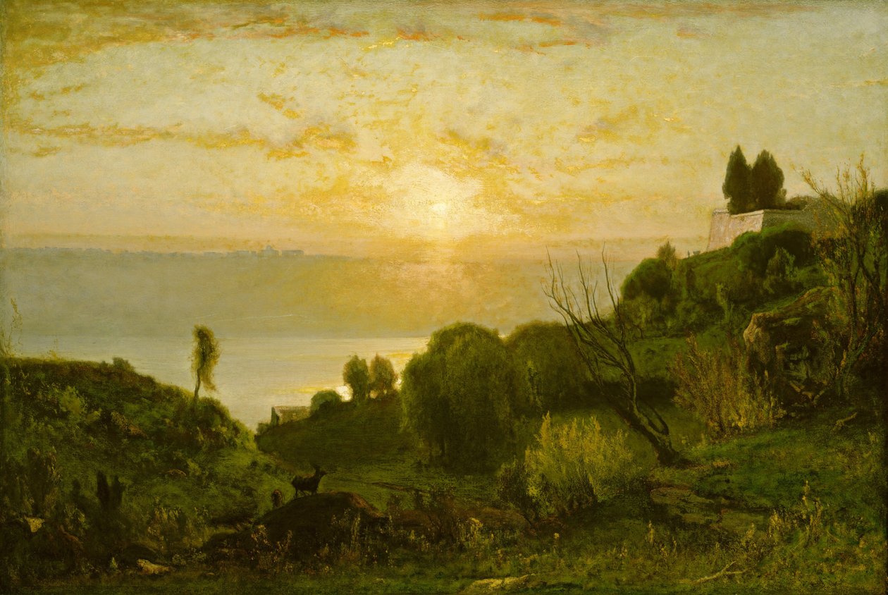 Albano-sjøen, solnedgang av George Inness