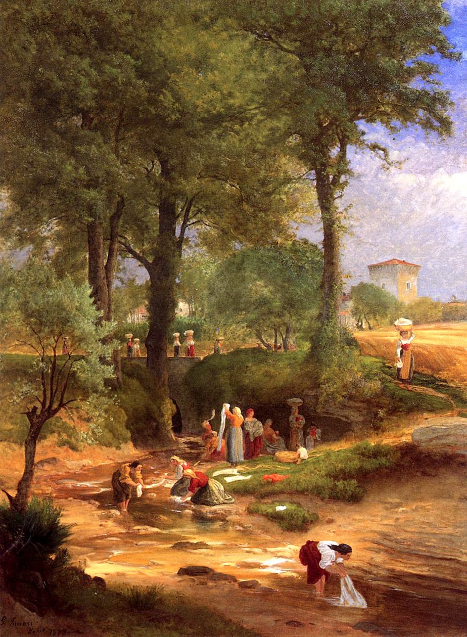 Vaskedag nær Perugia, Italia, 1873 av George Inness