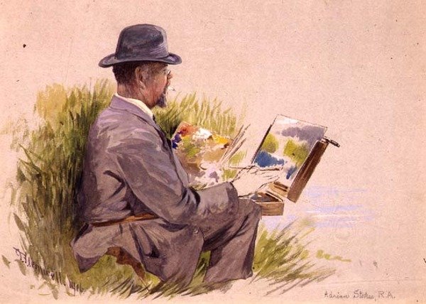 Adrian Stokes, R.A. på jobb (akvarell) av George Jackson Flemwell