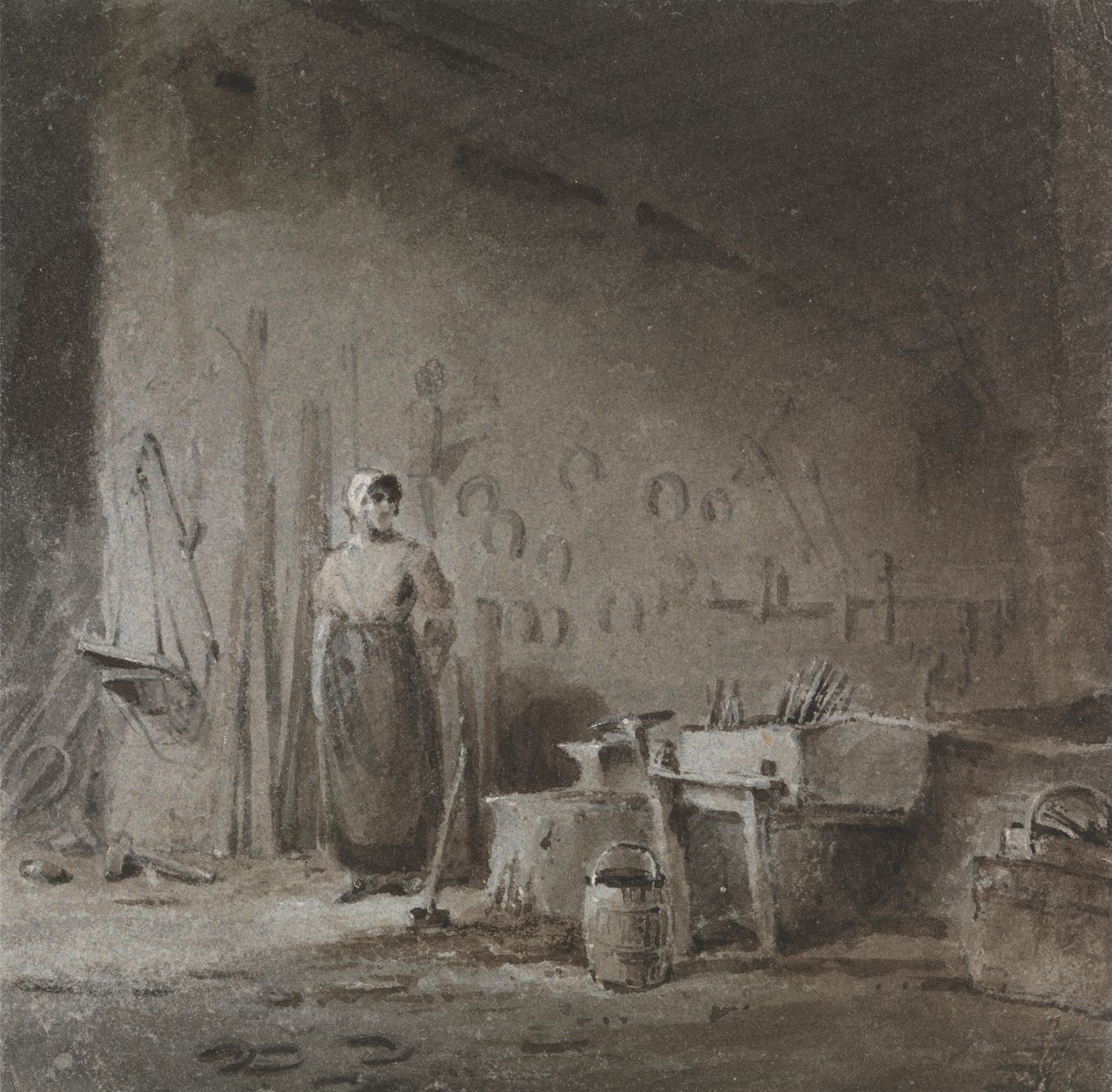 Interiør i en Blacksmith's Forge av George Jones