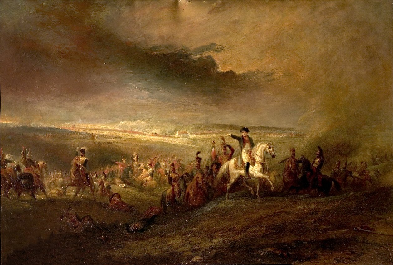 Napoleon forlater Field of Waterloo 18. juni 1815, ca. 1816 av George Jones