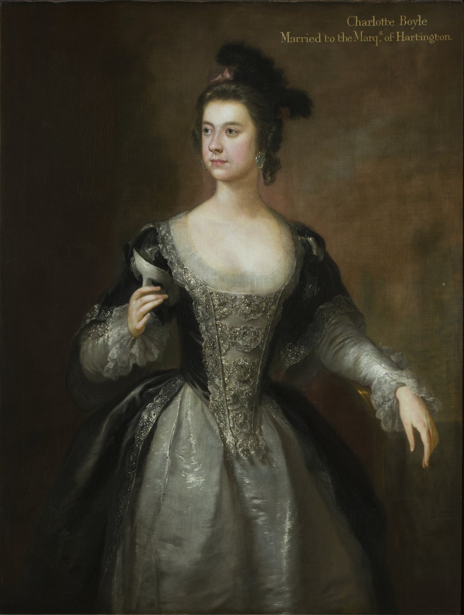 Portrett av Lady Charlotte Boyle, Baroness Clifford og Marchioness of Hartington, ca. 1748-56 (olje på lerret) av George Knapton