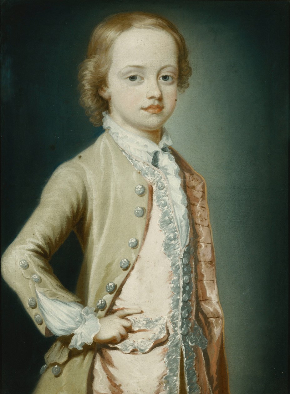 Portrett av Hon. William Napier, 1735, åtte år gammel, trekvart lengde, iført en grønn frakk, 1735 av George Knapton