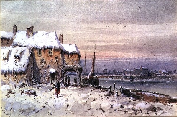 Riverside House in the Winter Freeze av George Knox
