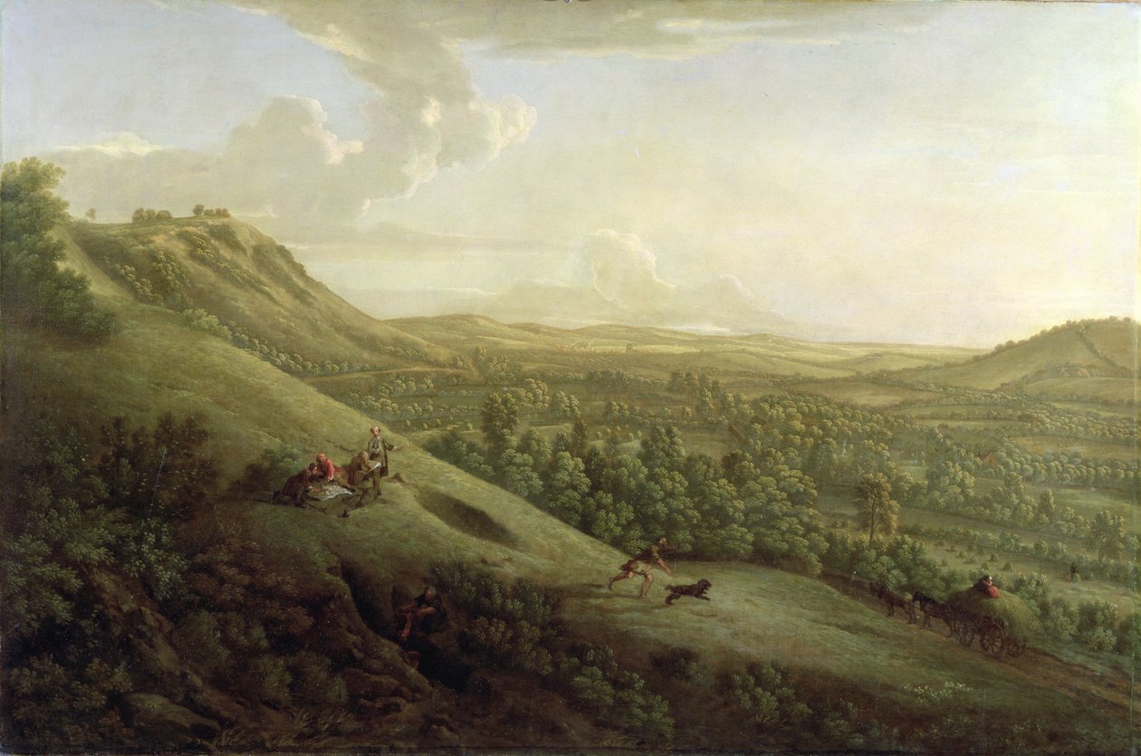 En utsikt over Boxhill, Surrey, med Dorking i det fjerne av George Lambert