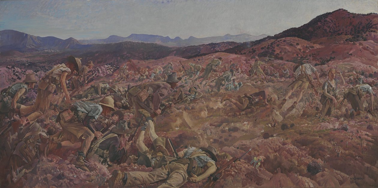 Anklagen for den tredje lette hestebrigaden ved Nek, 7. august 1915 av George Lambert